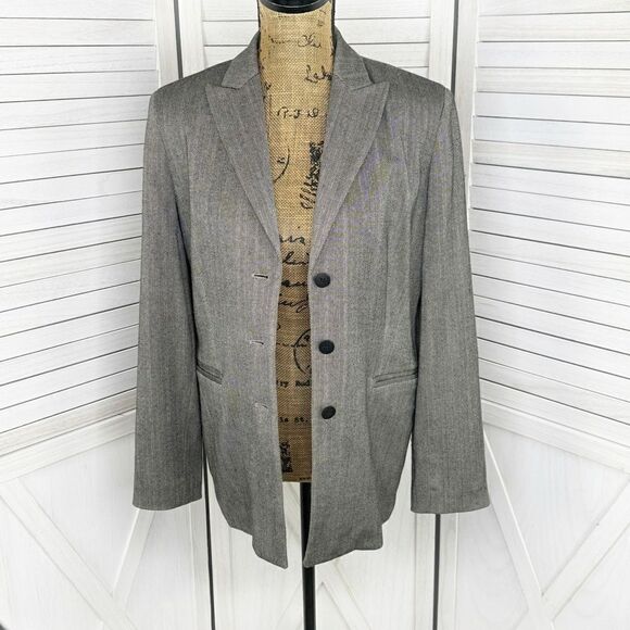 Amanda Smith Herringbone Oversized Blazer Jacket Black Tan 6 Single Breasted - Picture 1 of 15